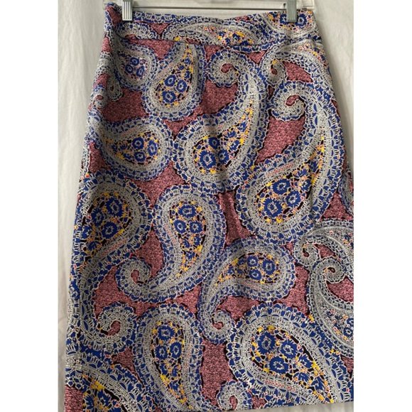 J Crew No 2 Pencil Skirt Blue Pink Paisley Size 2 - Picture 2 of 5